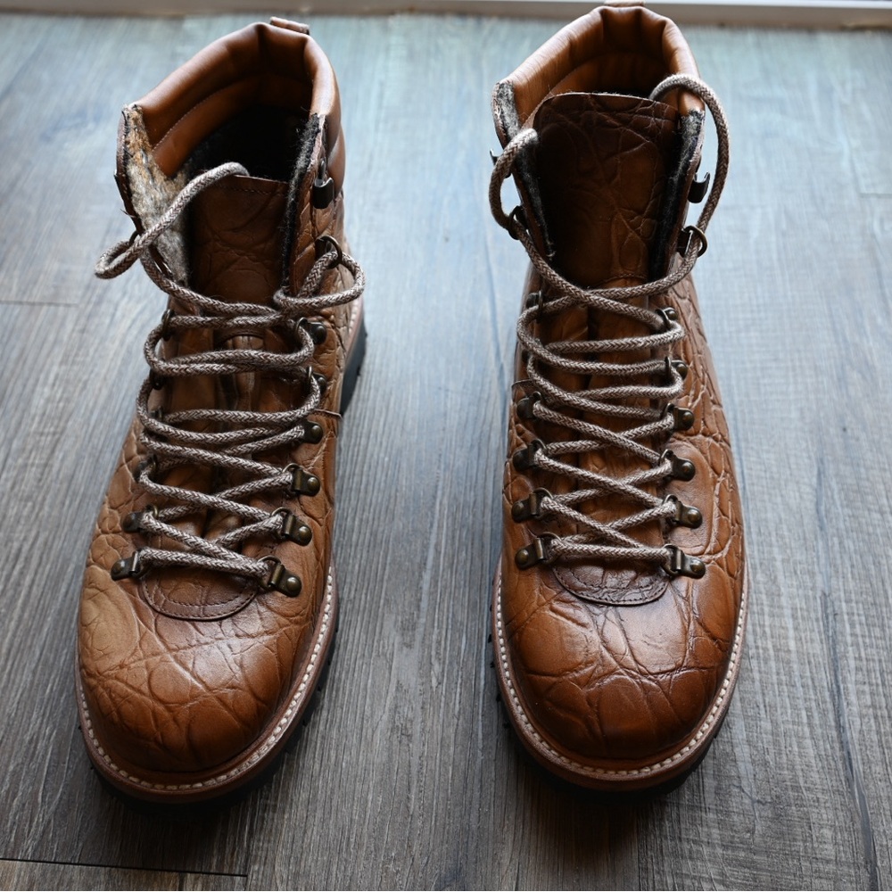 Taft Brown Leather Hiking Boots with Textured Finish